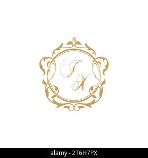 IX Wedding initials invitation with elegant ornament circle element vector graphic template Stock Vector