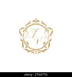 JV Wedding initials invitation with elegant ornament circle element vector graphic template Stock Vector