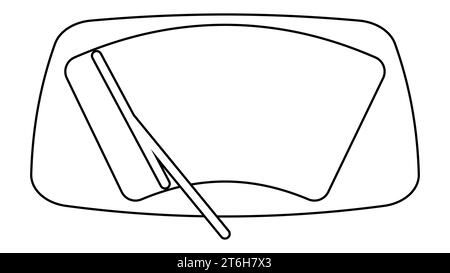 Car windshield wiper, car windshield wiper cleaning icon outlines Stock Vector