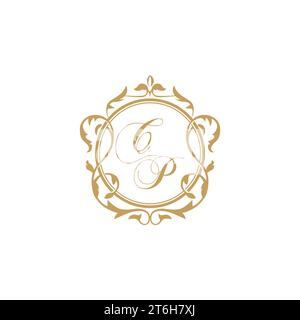 CP Wedding initials invitation with elegant ornament circle element vector graphic template Stock Vector