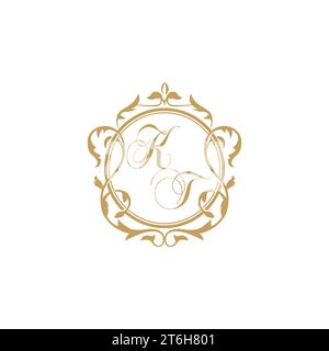 KT Wedding initial invitation with elegant ornament circle element vector graphic template Stock Vector