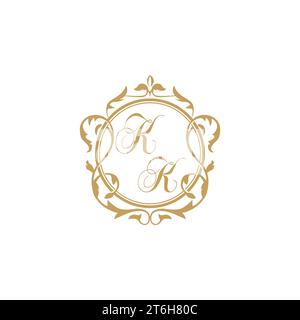 KK Wedding initial invitation with elegant ornament circle element vector graphic template Stock Vector