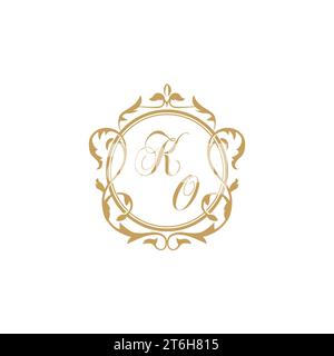 KO Wedding initial invitation with elegant ornament circle element vector graphic template Stock Vector