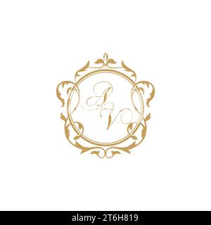 AV Wedding initials invitation with elegant ornament circle element vector graphic template Stock Vector