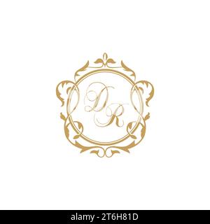 DR Wedding initials invitation with elegant ornament circle element vector graphic template Stock Vector