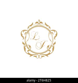 LJ Wedding initial invitation with elegant ornament circle element vector graphic template Stock Vector