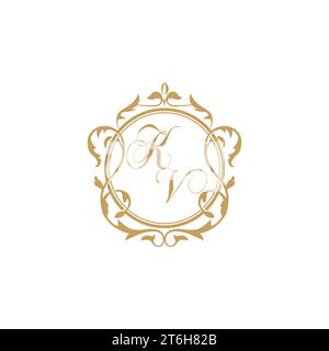 KV Wedding initial invitation with elegant ornament circle element vector graphic template Stock Vector
