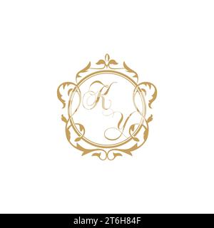KY Wedding initial invitation with elegant ornament circle element vector graphic template Stock Vector