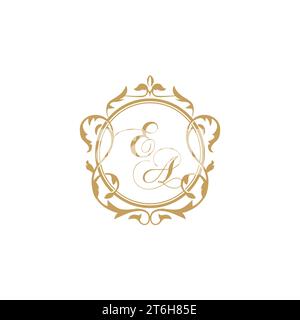 EA Wedding initials invitation with elegant ornament circle element vector graphic template Stock Vector