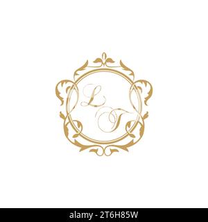 LT Wedding initial invitation with elegant ornament circle element vector graphic template Stock Vector