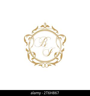 BI Wedding initials invitation with elegant ornament circle element vector graphic template Stock Vector