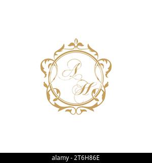 AH Wedding initials invitation with elegant ornament circle element vector graphic template Stock Vector