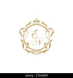 EN Wedding initials invitation with elegant ornament circle element vector graphic template Stock Vector