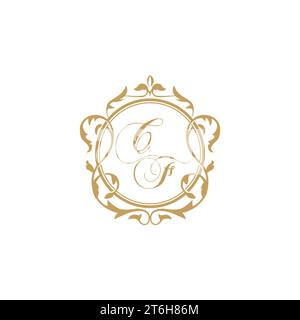 CF Wedding initials invitation with elegant ornament circle element vector graphic template Stock Vector