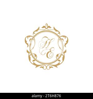HE Wedding initials invitation with elegant ornament circle element vector graphic template Stock Vector