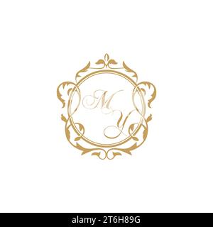 MY Wedding initial invitation with elegant ornament circle element vector graphic template Stock Vector