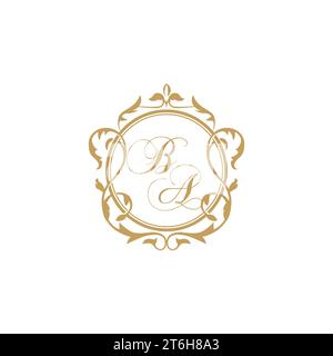 BA Wedding initials invitation with elegant ornament circle element vector graphic template Stock Vector