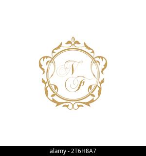 NF Wedding initial invitation with elegant ornament circle element vector graphic template Stock Vector