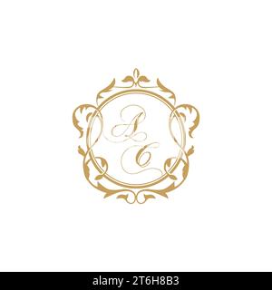 AC Wedding initials invitation with elegant ornament circle element vector graphic template Stock Vector