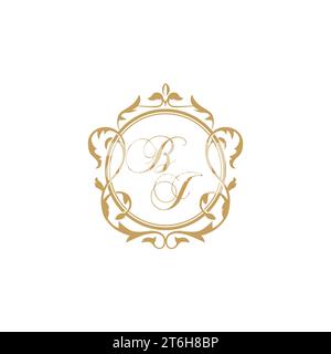 BJ Wedding initials invitation with elegant ornament circle element vector graphic template Stock Vector