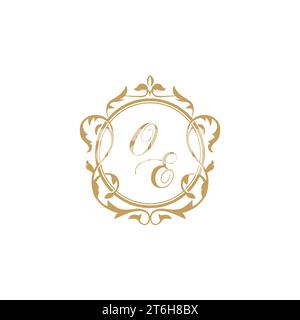 OE Wedding initial invitation with elegant ornament circle element vector graphic template Stock Vector
