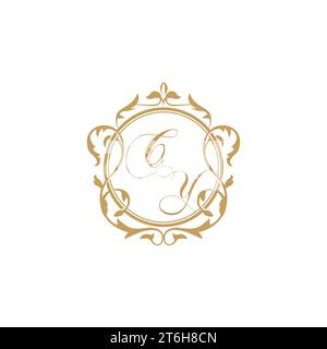 CY Wedding initials invitation with elegant ornament circle element vector graphic template Stock Vector