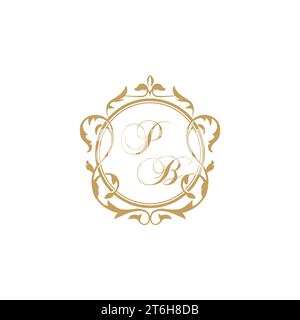 PB Wedding initial invitation with elegant ornament circle element vector graphic template Stock Vector