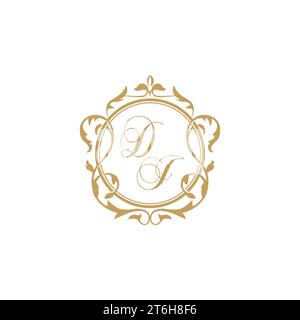 DJ Wedding initials invitation with elegant ornament circle element vector graphic template Stock Vector