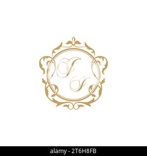 JI Wedding initials invitation with elegant ornament circle element vector graphic template Stock Vector
