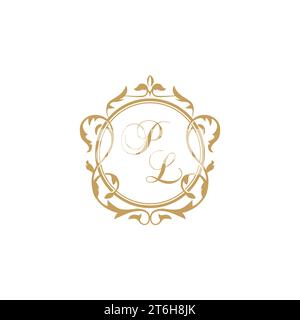 PL Wedding initial invitation with elegant ornament circle element vector graphic template Stock Vector