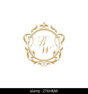 BW Wedding initials invitation with elegant ornament circle element vector graphic template Stock Vector