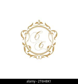 CC Wedding initials invitation with elegant ornament circle element vector graphic template Stock Vector