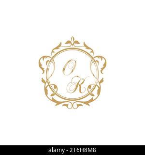 OK Wedding initial invitation with elegant ornament circle element vector graphic template Stock Vector