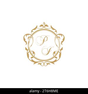 PI Wedding initial invitation with elegant ornament circle element vector graphic template Stock Vector