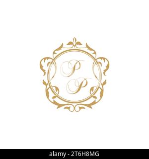 PP Wedding initial invitation with elegant ornament circle element vector graphic template Stock Vector