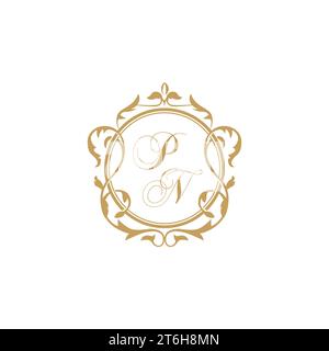 PN Wedding initial invitation with elegant ornament circle element vector graphic template Stock Vector