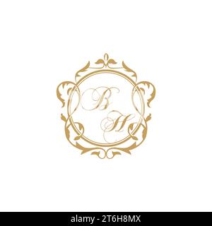BH Wedding initials invitation with elegant ornament circle element vector graphic template Stock Vector
