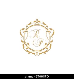 RF Wedding initial invitation with elegant ornament circle element vector graphic template Stock Vector