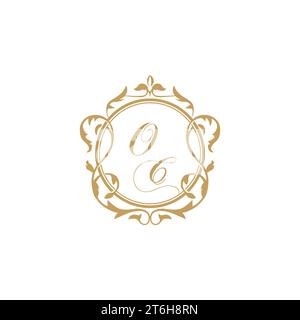 OC Wedding initial invitation with elegant ornament circle element vector graphic template Stock Vector