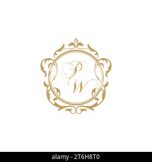 PW Wedding initial invitation with elegant ornament circle element vector graphic template Stock Vector
