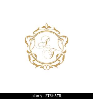 AT Wedding initials invitation with elegant ornament circle element vector graphic template Stock Vector