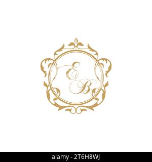 EB Wedding initials invitation with elegant ornament circle element vector graphic template Stock Vector