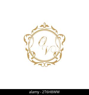 OV Wedding initial invitation with elegant ornament circle element vector graphic template Stock Vector