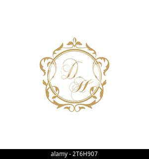 DH Wedding initials invitation with elegant ornament circle element vector graphic template Stock Vector