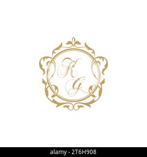KG Wedding initial invitation with elegant ornament circle element vector graphic template Stock Vector