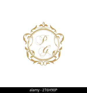PG Wedding initial invitation with elegant ornament circle element vector graphic template Stock Vector