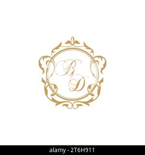 BD Wedding initials invitation with elegant ornament circle element vector graphic template Stock Vector