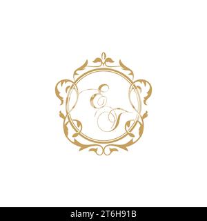 ET Wedding initials invitation with elegant ornament circle element vector graphic template Stock Vector
