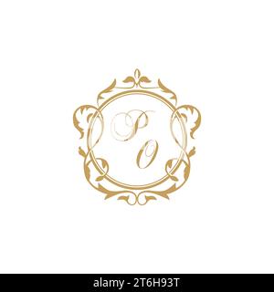 PO Wedding initial invitation with elegant ornament circle element vector graphic template Stock Vector