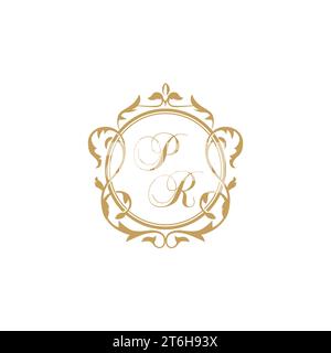PR Wedding initial invitation with elegant ornament circle element vector graphic template Stock Vector